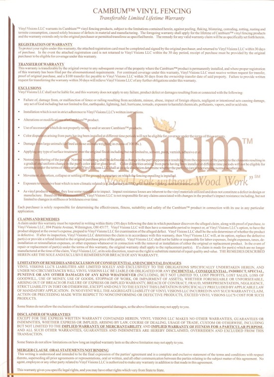 american quality vinyl warranty