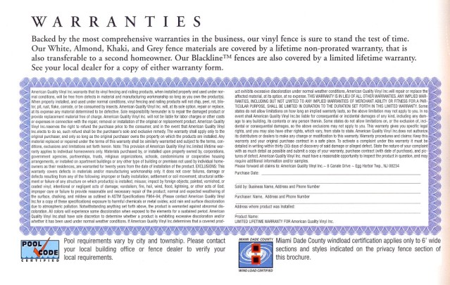 american quality vinyl warranty